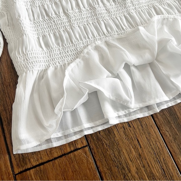 Express White Smocked Blouse Top Peplum Hem Large Chic Romantic Feminine Office - Picture 9 of 16